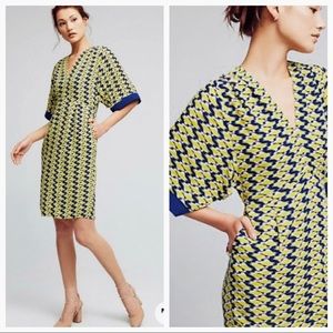 Maeve by Anthropology NWT Blue and Yellow Geometric Design Dress